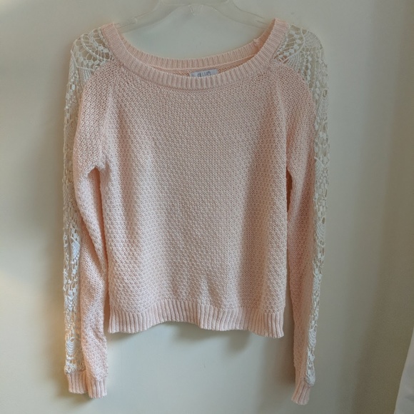 [Delias] Pinky Peach Knit Sweater with Crochet - Picture 2 of 6